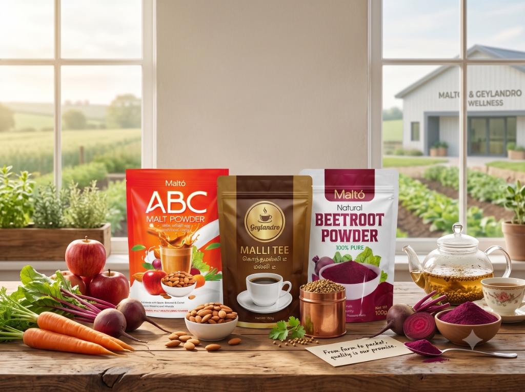 Triora Premium Products - ABC Malt Powder, Malli Tee & Beetroot Powder